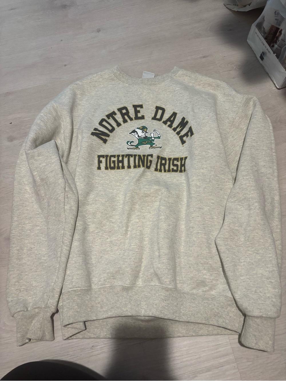 Champion Cream/Gray Notre Dame Fighting Irish Crewneck Sweatshirt